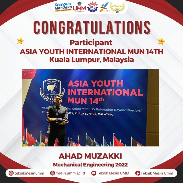 Apresiasi kepada Ahad Muzakki atas Partisipasinya di ASIA YOUTH INTERNATIONAL MUN 14th di Kuala Lumpur, Malaysia!
