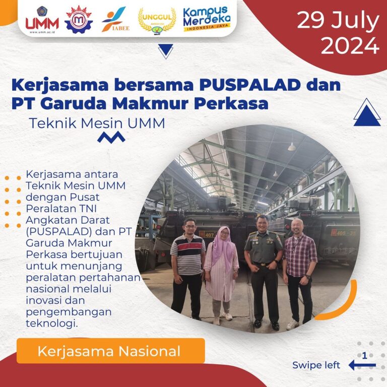 Kerjasama Strategis Teknik Mesin UMM, PUSPALAD, dan Garuda Makmur Perkasa untuk Dukung Pengembangan Peralatan Pertahanan NasionalKerjasama Strategis Teknik Mesin UMM, PUSPALAD, dan Garuda Makmur Perkasa untuk Dukung Pengembangan Peralatan Pertahanan Nasional