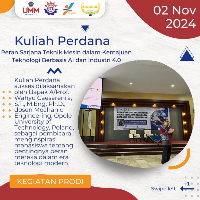 Kuliah Perdana Teknik Mesin UMM: Membangun Generasi Insinyur Siap Hadapi Tantangan Teknologi AI dan Industri 4.0