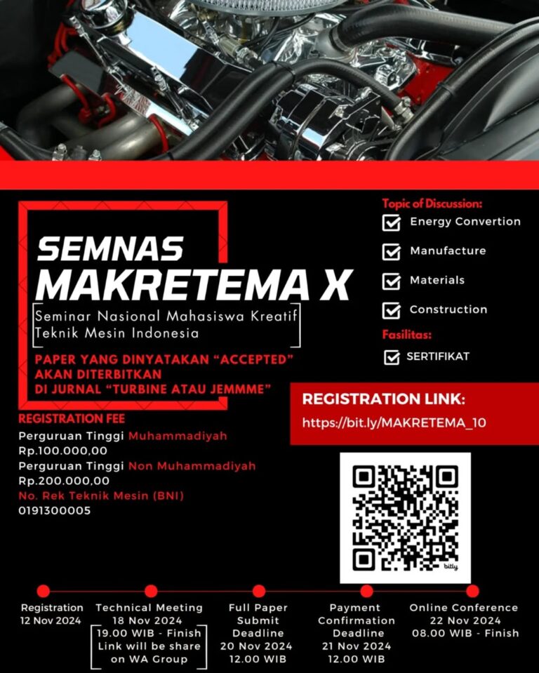 Penyelenggaraan SEMNAS MAKRETEMA X: Seminar Nasional Mahasiswa Kreatif Teknik Mesin Indonesia