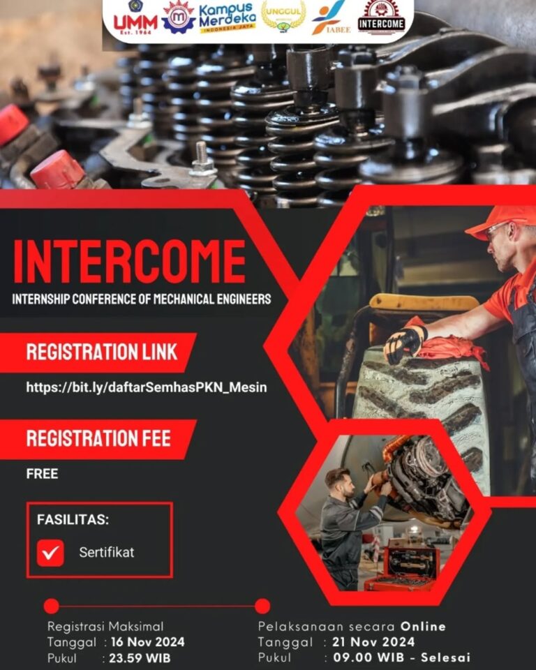 Penyelenggaraan Seminar INTERCOME: Wadah Presentasi Hasil PKN Mahasiswa Teknik Mesin UMM