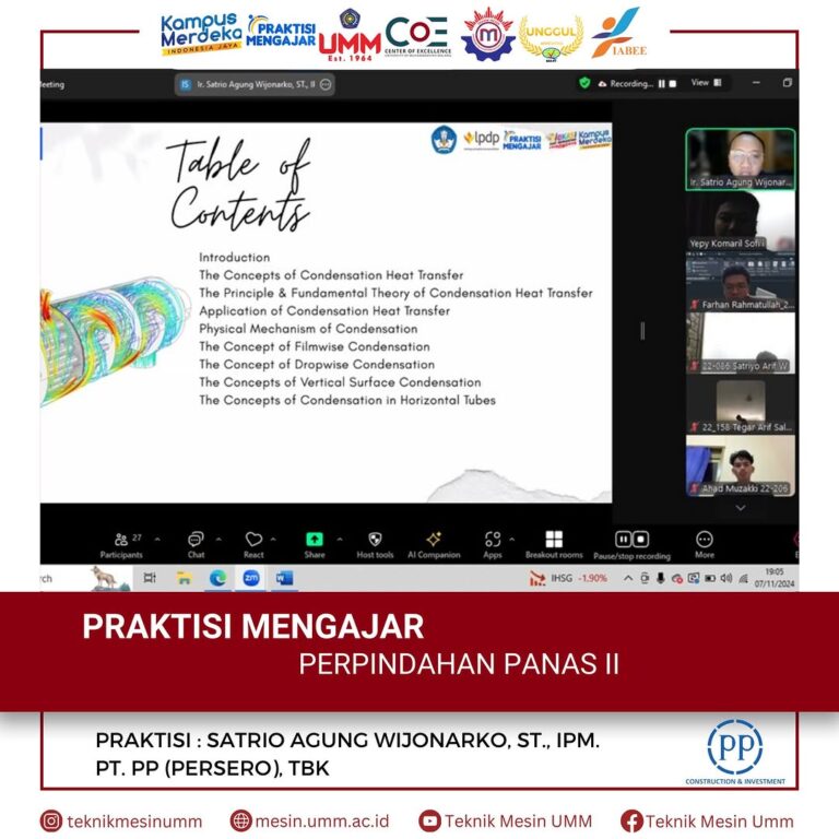 Program Praktisi Mengajar Teknik Mesin UMM: Belajar Perpindahan Panas II bersama Praktisi Industri dari PT PP (Persero) Tbk