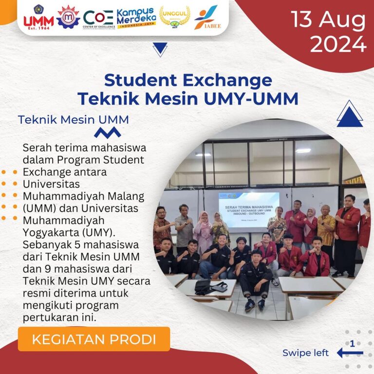 Selamat Datang Para Mahasiswa dalam Program Student Exchange Teknik Mesin antara Universitas Muhammadiyah Malang (UMM) dan Universitas Muhammadiyah Yogyakarta (UMY)