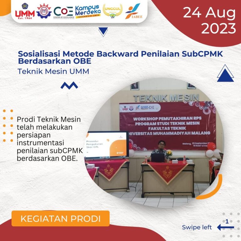 Sosialisasi Metode Backward Penilaian SubCPMK Berdasarkan OBE: Langkah Menuju Pendidikan Terbaik di Teknik Mesin