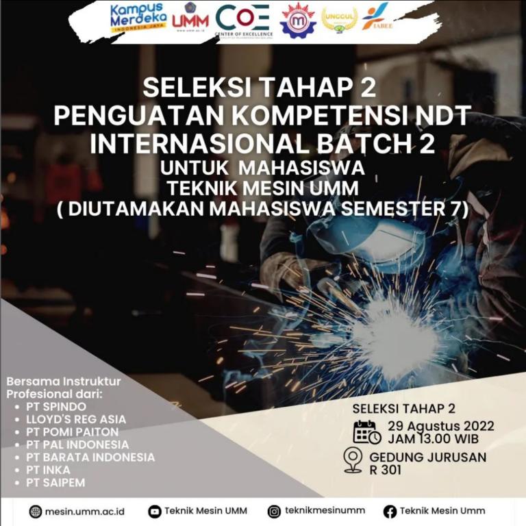 Teknik Mesin UMM Perkuat Kompetensi NDT Internasional bagi Mahasiswa
