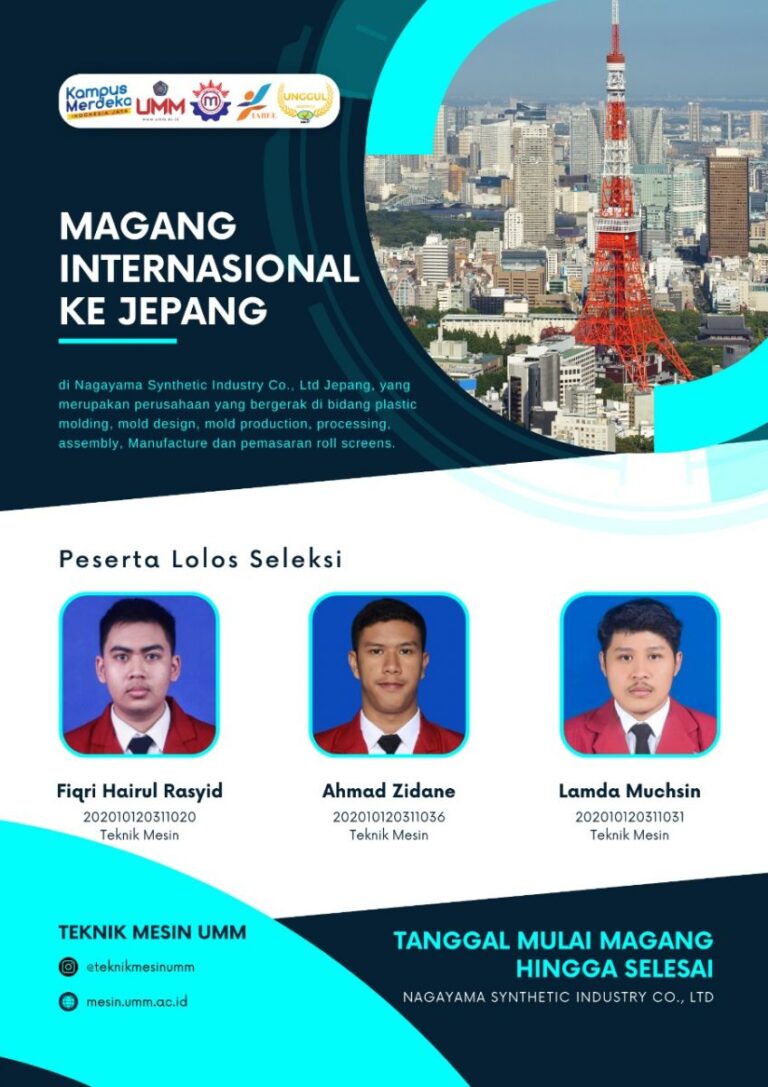 Tiga Mahasiswa Teknik Mesin UMM Mengikuti Magang Internasional di Nagayama Synthetic Industry Co. Ltd di Jepang