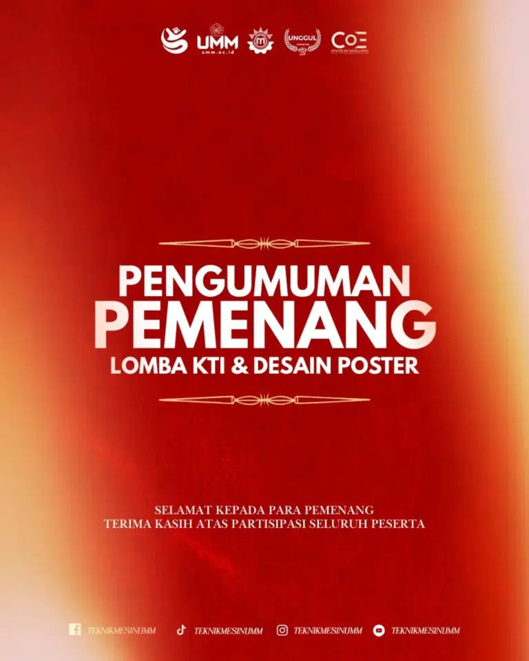 Pengumuman Pemenang Lomba Nasional KTI & Poster Desain 2025 Prodi Teknik Mesin UMM