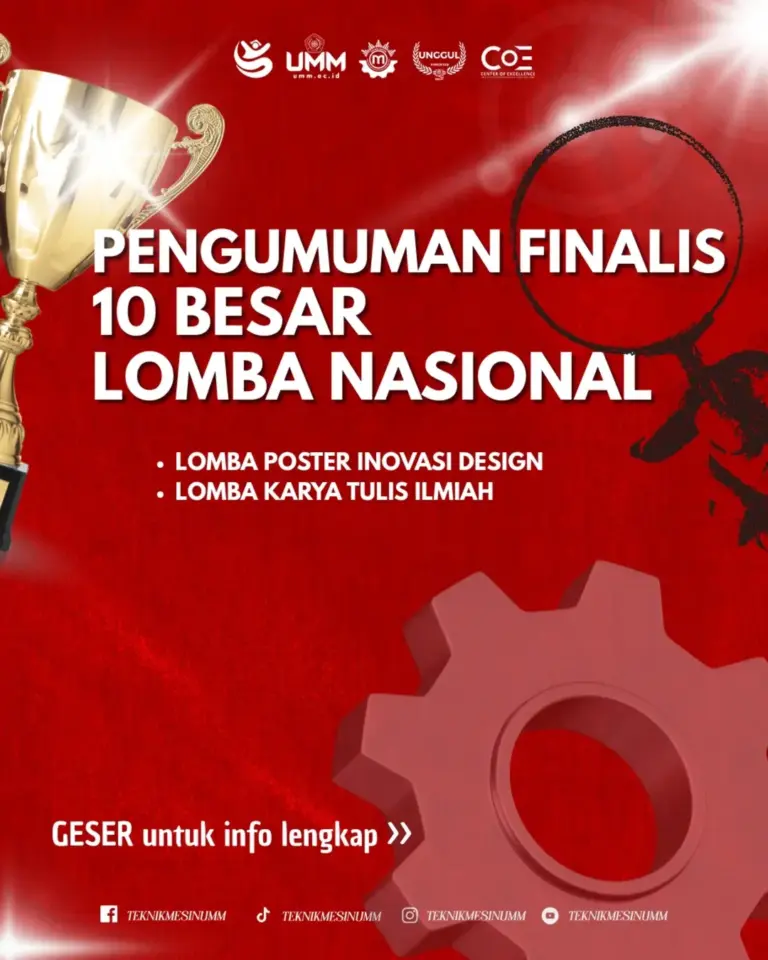 Pengumuman Finalis 10 Besar Lomba Nasional 2026 Prodi Teknik Mesin UMM