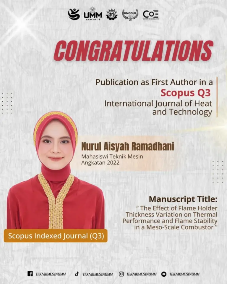 Tembus Jurnal Internasional Scopus Q3, Mahasiswi Teknik Mesin UMM Buktikan Kualitas Riset di Kancah Global