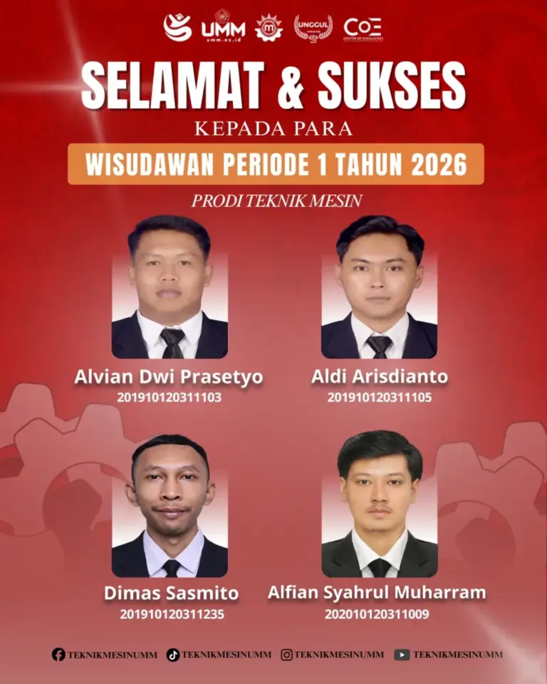 Prodi Teknik Mesin UMM Melepas Lulusan pada Wisuda Periode I Tahun 2026
