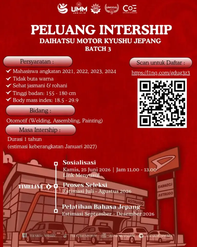 Raih Karier Internasional: Teknik Mesin UMM Buka Peluang Magang Internasional di Daihatsu Motor Kyushu Jepang Batch 3